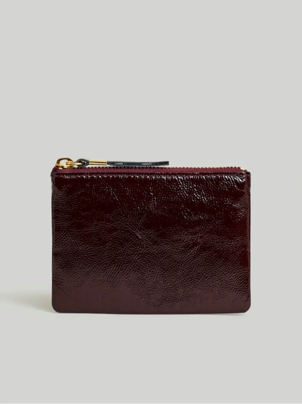 Madewell Burgundy Patent Leather Card Pouch with Gold Hardware